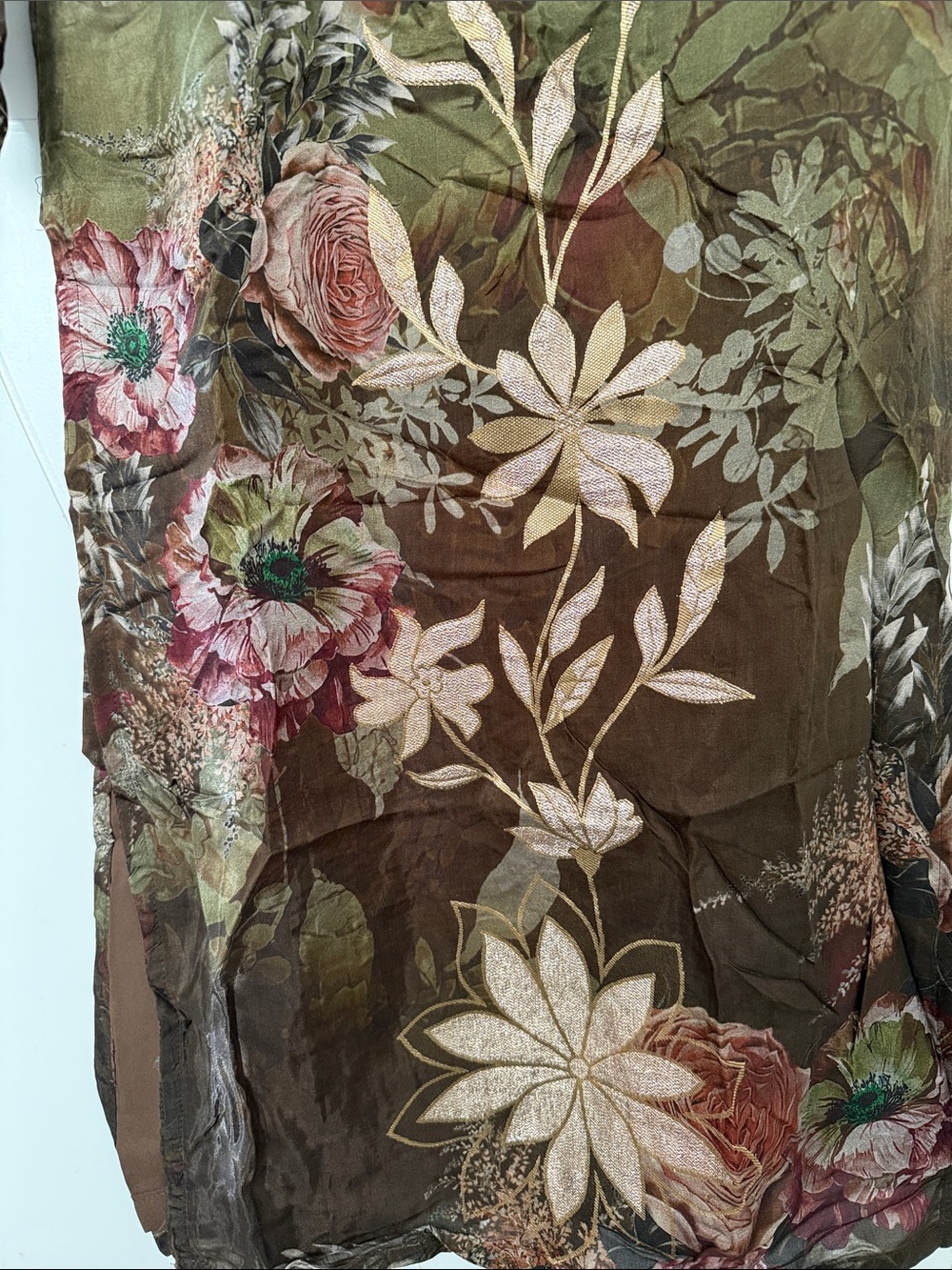 Floral Scoop-Neck Indian suit in Olive and Brown - Picture 4 of 4